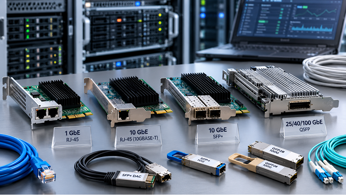Серверные сетевые карты RJ-45, SFP+ и QSFP для подключения на скорости от 1 до 100 Гбит/с