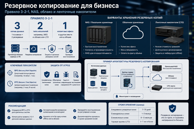 Система резервного копирования данных с NAS, облачным хранилищем и ленточными накопителями