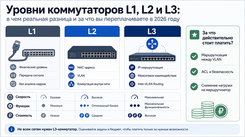 Уровни коммутаторов L1, L2 и L3: в чем реальная разница