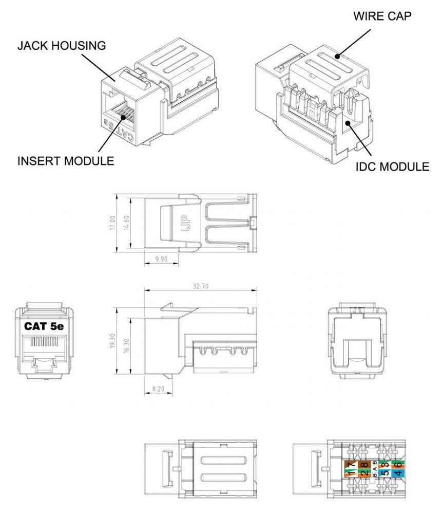 Hyperline KJNE-8P8C-C5e-90-GN Вставка Keystone Jack RJ-45(8P8C)