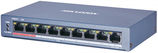 Коммутатор Hikvision DS-3E0109P-E/ M(B) 8 RJ45 100M PoE с грозозащитой 6кВ; 1 Uplink порт 100М Ethernet: бюджет PoE 60Вт; поддерживают режим передачи до 250м; таблица MAC адресов на 2000 записей; пропускная спосо DS-3E0109P-E/M(B)