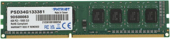Patriot DDR3 4GB 1333MHz UDIMM (PC3-10600) CL9 1,5V (Retail) 512*8 PSD34G133381