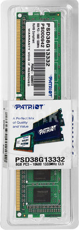 Модуль памяти Patriot DDR3 8GB 1333MHz UDIMM (PC3-10600) CL9 1, 5V (Retail) 512*8 PSD38G13332&nbsp;<img style='position: relative;margin:0' src='/image/only_to_order_edit.gif' alt='На заказ' title='На заказ' />
