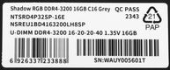 Netac Shadow RGB 16GB DDR4-3200 (PC4-25600) C16 Grey 16-20-20-40 1.35V XMP Memory module