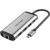 Мультифункциональный хаб Vention USB Type-C M/ HDMI F+USB 3.0+TF F+SD F+RJ45+mini jack 3.5 mm F+USB Type-C F (THAHB)