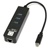 Кабель-адаптер USB3.1 / 3*USB3.0 / RJ45 1G / BLACK 5bites UA3C-45-10BK