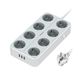 TESSAN TS-304 Grey Сетевой фильтр с 8 розетками 220В и 3 USB портами и кнопкой питания {80001876}