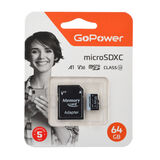 GoPower 64GB Class10 70 МБ/ сек V30 с адаптером 00-00025676&nbsp;<img style='position: relative;margin:0' src='/image/only_to_order_edit.gif' alt='На заказ' title='На заказ' />