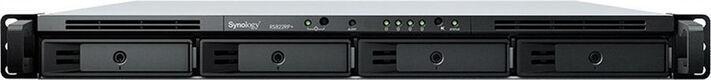 Synology (Rack 1U) QC2,2Ghz CPU/2Gb(upto32)/RAID0,1,10,5,6/upto 4hot plug HDDs SATA(3,5' or 2,5')(upto 8 with RX418)/2xUSB3.2/1eSATA/4GigEth/(1xExpslot)/iSCSI/2xIPcam(upto40)/2xRPS/1YW/no rail