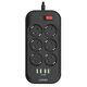 Perfeo LD_B4436 LDNIO SE6403/ Сетевой удлинитель 2м + ЗУ на 4 USB/ 6 розеток (медь) - 2500W/ USB - 17W/ Black&Gray