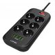 Perfeo LD_B4436 LDNIO SE6403/ Сетевой удлинитель 2м + ЗУ на 4 USB/ 6 розеток (медь) - 2500W/ USB - 17W/ Black&Gray