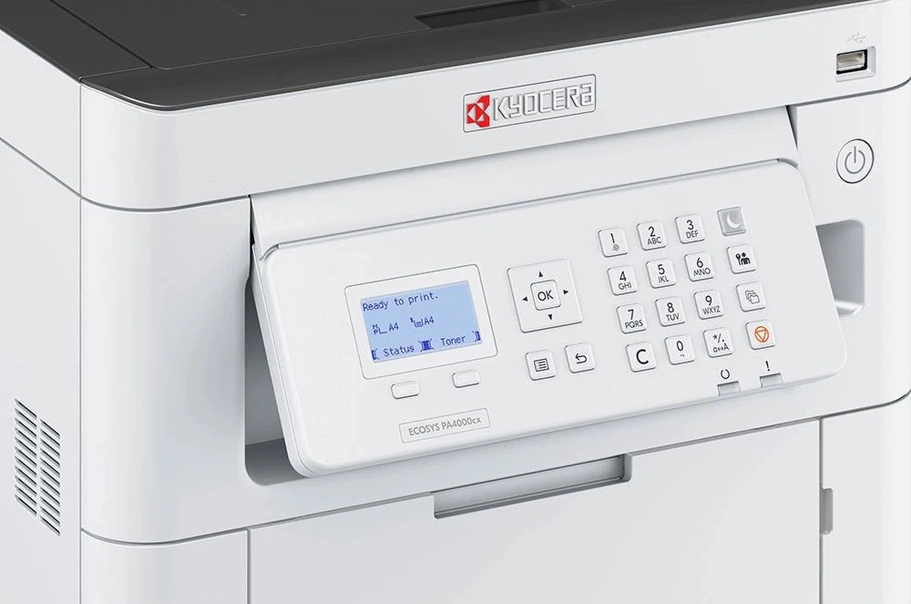 Kyocera ECOSYS PA4000cx (цвет. лазерный, A4, 40 стр/мин, 1200x1200 dpi, 1 Гб, USB 2.0, Network, лоток 550 л., Duplex, старт.тонер 3500/2500 стр.)