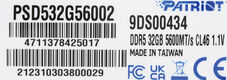 Patriot SL DDR5 DIMM 32GB 5600MHz CL46 1*32GB 46-46-46-90 Patriot SL DDR5 DIMM 32GB 5600MHz CL46 1*32GB 46-46-46-90
