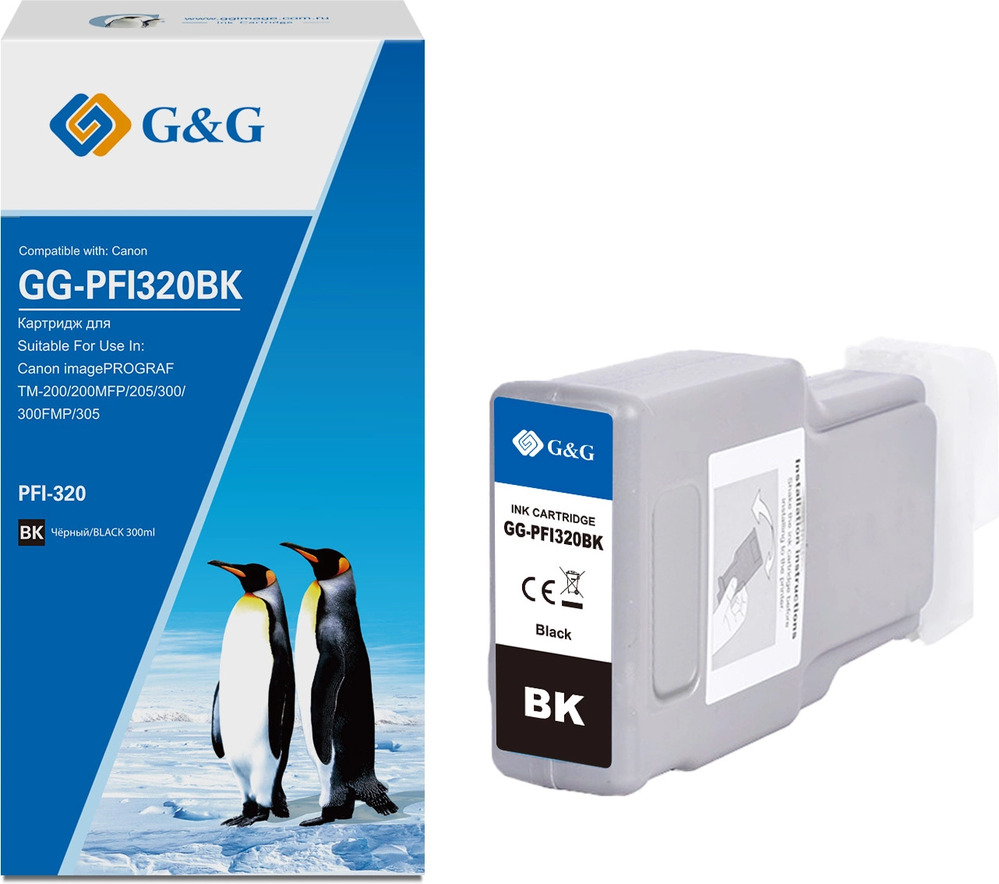 G&amp;G toner-cartridge for Canon imagePROGRAF TM-200/ 200MFP/ 205/ 300/ 300MFP/ 305/ 250/ 255/ 350/ 355PFI-320BK 300ml With Chip гарантия 36 мес. GG-PFI320BK