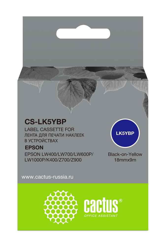 Картридж ленточный Cactus CS-LK5YBP черный для Epson LW400/LW700/LW600P/LW1000P/K400/Z700/Z900 Картридж ленточный Cactus CS-LK5YBP черный для Epson LW400/LW700/LW600P/LW1000P/K400/Z700/Z900