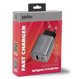 PERFEO Сетевое зарядное устройство с двумя разъемами USB-A+TYPE-C I4669