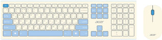 Acer OCC205 [ZL.ACCEE.00C] Комплект (клавиатура+мышь) клав:белый мышь:белый/голубой USB беспроводная slim