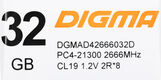 Память DDR4 32Gb 2666MHz Digma DGMAD42666032D RTL PC4-21300 CL19 DIMM 288-pin 1.2В dual rank Ret Память DDR4 32Gb 2666MHz Digma DGMAD42666032D RTL PC4-21300 CL19 DIMM 288-pin 1.2В dual rank Ret
