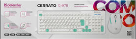 Клавиатура + мышь Defender Cerrato C-978 клав:белый мышь:белый/голубой USB беспроводная Multimedia (45978)