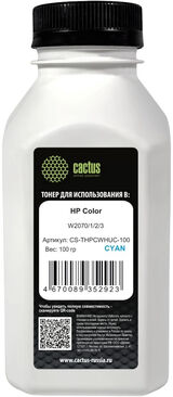 Тонер Cactus CS-THPCWHUC-100 голубой флакон 100гр. для принтера HP Color W2070/ 1/ 2/ 3
