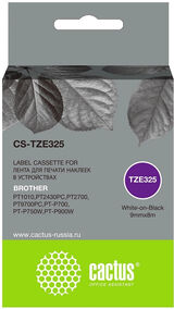 Картридж ленточный Cactus CS-TZE325 TZE-325 белый на черном 9x8 для Brother 1010/ 1280/ 1280VP/ 2700VP