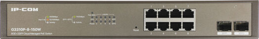 Коммутатор IP-Com G3310P-8-150W (L2) 8x1Гбит/с 2xКомбо(1000BASE-T/SFP) 2SFP 8PoE 130W управляемый Коммутатор IP-Com G3310P-8-150W (L2) 8x1Гбит/с 2xКомбо(1000BASE-T/SFP) 2SFP 8PoE 130W управляемый