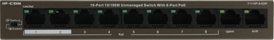 Коммутатор IP-Com F1110P-8-63W (L2) 10x100Мбит/с 8PoE 58W неуправляемый