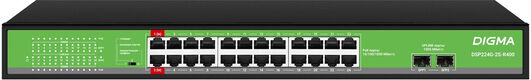 Коммутатор Digma DSP224G-2S-R400 (L2) 24x1Гбит/с 2SFP 24PoE 24PoE+ 2PoE++ 400W неуправляемый Коммутатор Digma DSP224G-2S-R400 (L2) 24x1Гбит/с 2SFP 24PoE 24PoE+ 2PoE++ 400W неуправляемый