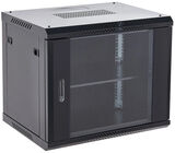 Шкаф коммутационный Rexant (04-0964-112) настенный 9U 600x450мм пер.дв.стекл металл 2 бок.пан. направл.под винты 60кг черный 13.75кг 230град. 501мм IP20 сталь