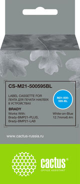 Картридж ленточный Cactus CS-M21-500595BL белый на синем 12.7x6.4 для Brady BMP21-PLUS&nbsp;<img style='position: relative;margin:0' src='/image/only_to_order_edit.gif' alt='На заказ' title='На заказ' />