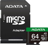 ADATA
Флеш карта microSDXC 64GB A-Data UD64GUI3V30A2SP-RA1 Speed Plus + adapter