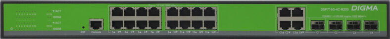 Коммутатор Digma DSP716G-4C-R300 (L2+) 16x1Гбит/с 4xКомбо(1000BASE-T/SFP) 300W управляемый Коммутатор Digma DSP716G-4C-R300 (L2+) 16x1Гбит/с 4xКомбо(1000BASE-T/SFP) 300W управляемый